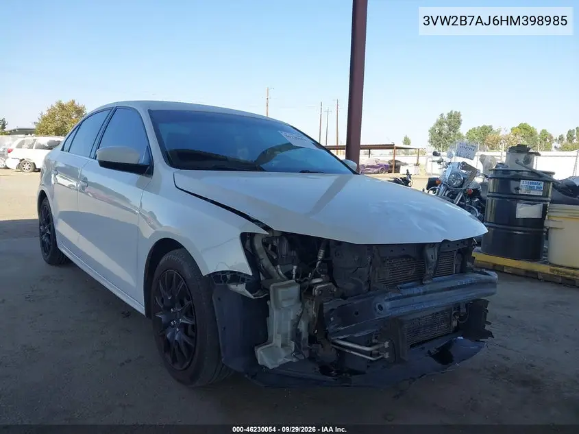 VOLKSWAGEN JETTA 2017, VIN 3VW2B7AJ6HM398985
