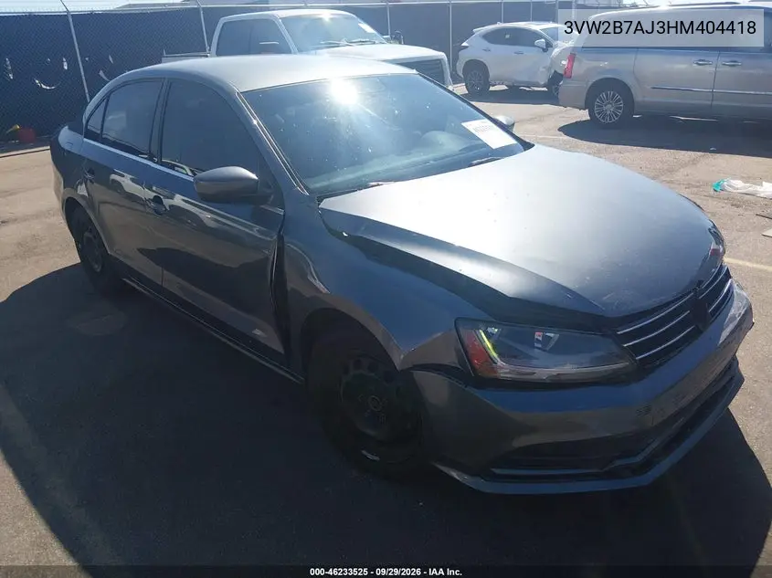 VOLKSWAGEN JETTA 2017, VIN 3VW2B7AJ3HM404418