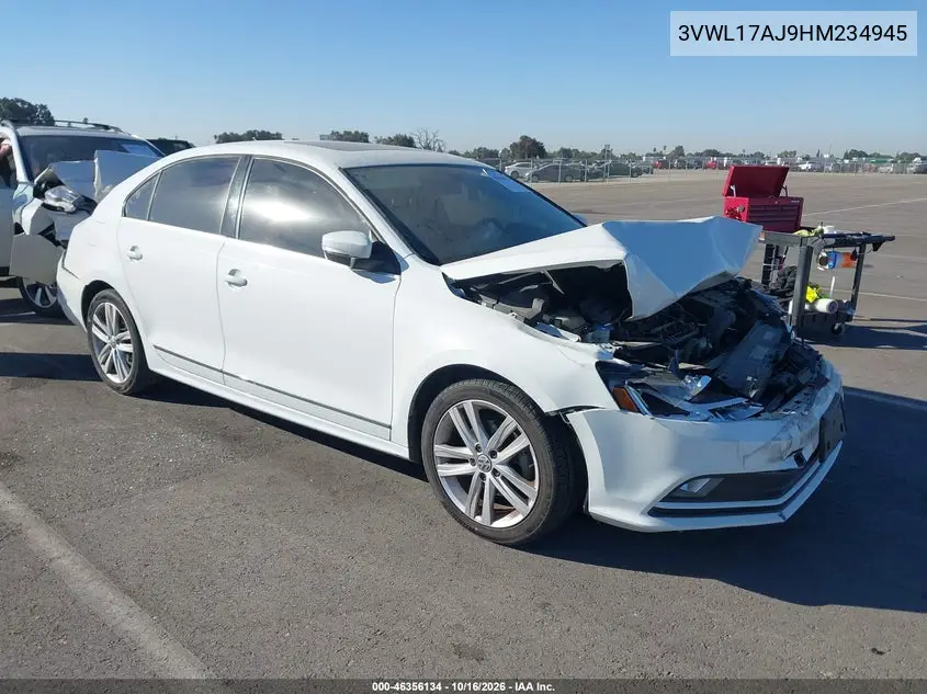 VOLKSWAGEN JETTA 2017, VIN 3VWL17AJ9HM234945