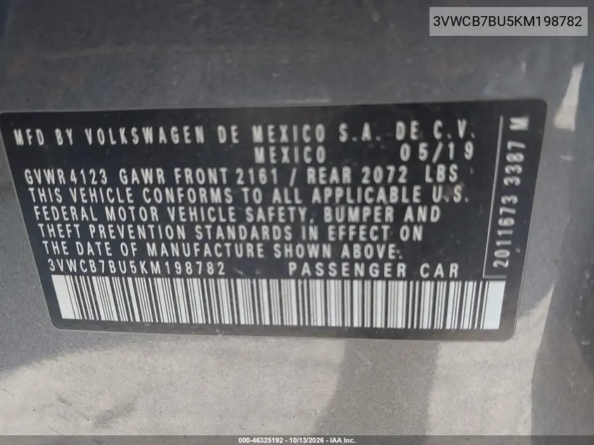 2019 VOLKSWAGEN JETTA VIN 3VWCB7BU5KM198782 — фото 9