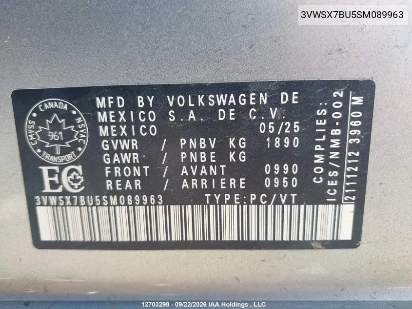 2025 VOLKSWAGEN JETTA VIN 3VWSX7BU5SM089963 — фото 21
