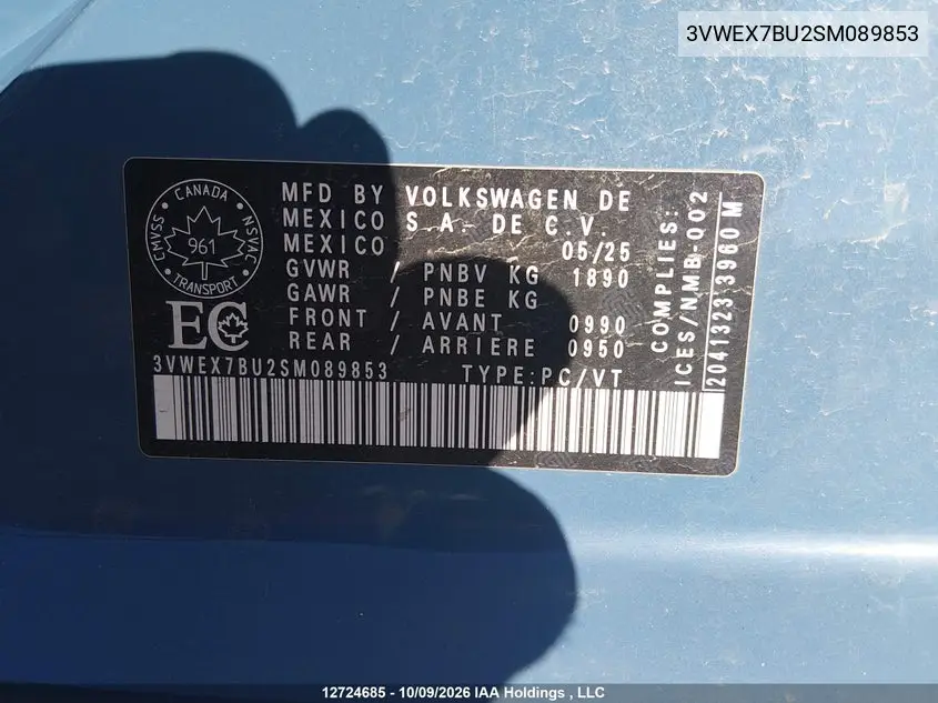 2025 VOLKSWAGEN JETTA VIN 3VWEX7BU2SM089853 — фото 9