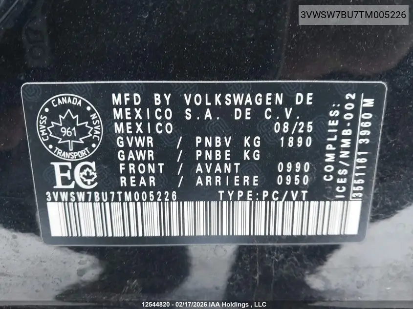 2026 VOLKSWAGEN JETTA VIN 3VWSW7BU7TM005226 — фото 18