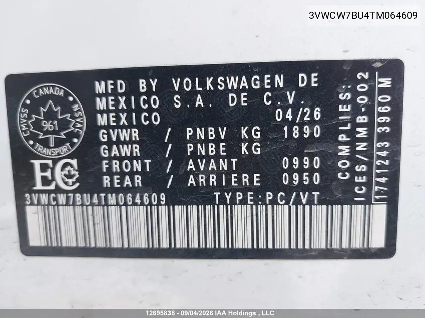 2026 VOLKSWAGEN JETTA VIN 3VWCW7BU4TM064609 — фото 19