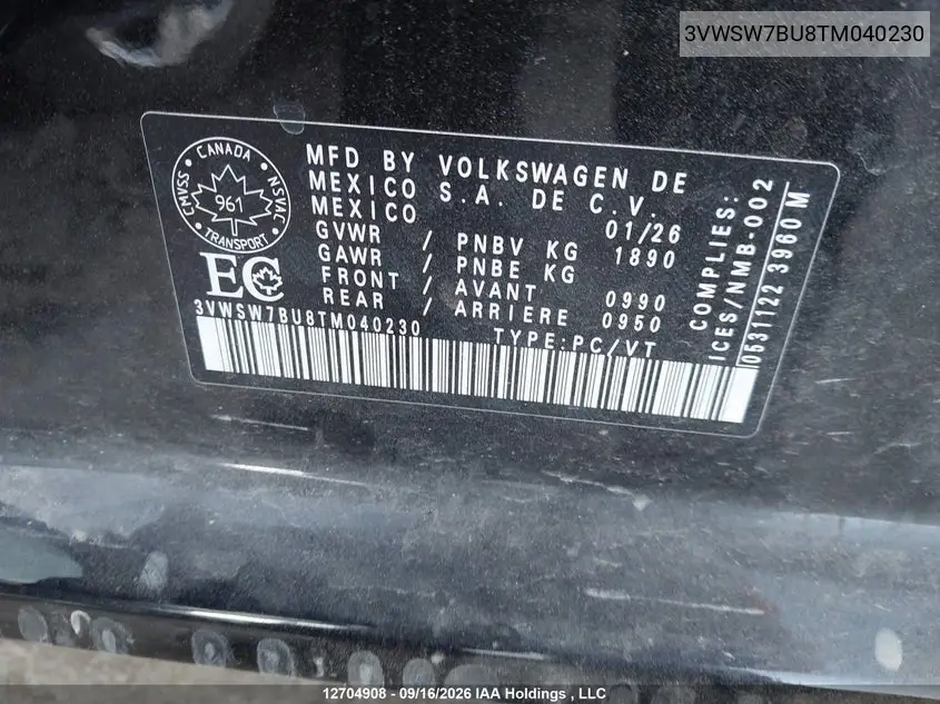 2026 VOLKSWAGEN JETTA VIN 3VWSW7BU8TM040230 — фото 19