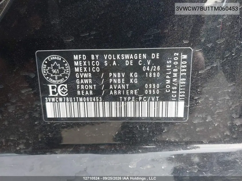 2026 VOLKSWAGEN JETTA VIN 3VWCW7BU1TM060453 — фото 18