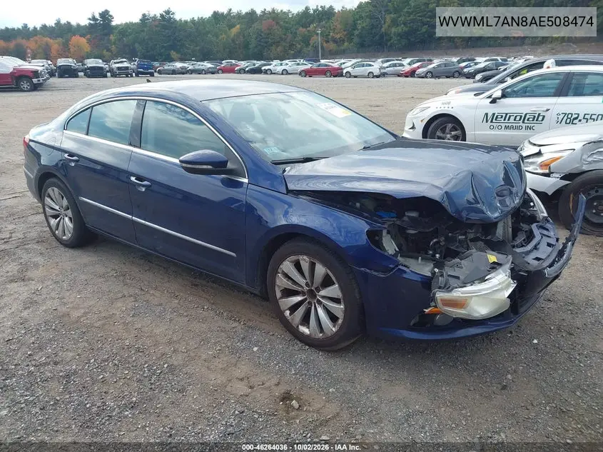 VOLKSWAGEN PASSAT CC 2010, VIN WVWML7AN8AE508474