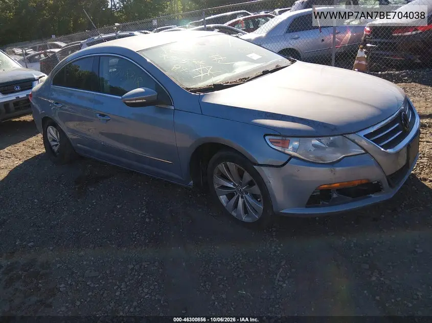 VOLKSWAGEN PASSAT CC 2011, VIN WVWMP7AN7BE704038