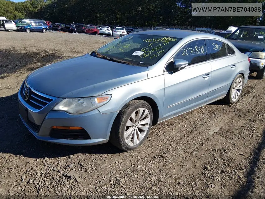 2011 VOLKSWAGEN PASSAT CC VIN WVWMP7AN7BE704038 — фото 2