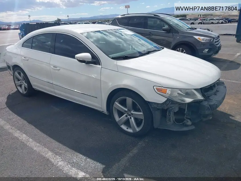 VOLKSWAGEN PASSAT CC 2011, VIN WVWHP7AN8BE717804