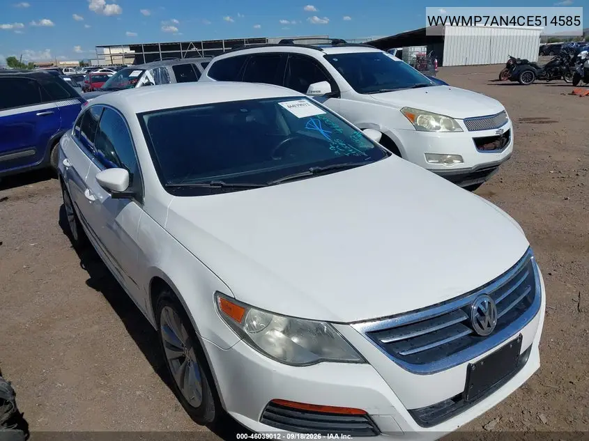 VOLKSWAGEN PASSAT CC 2012, VIN WVWMP7AN4CE514585