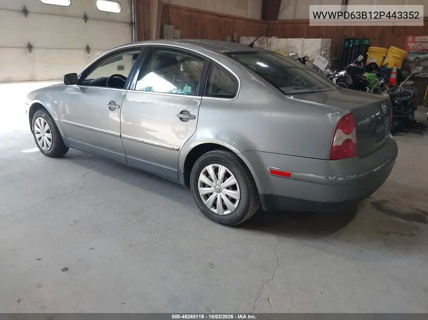 2002 VOLKSWAGEN PASSAT VIN WVWPD63B12P443352 — фото 3