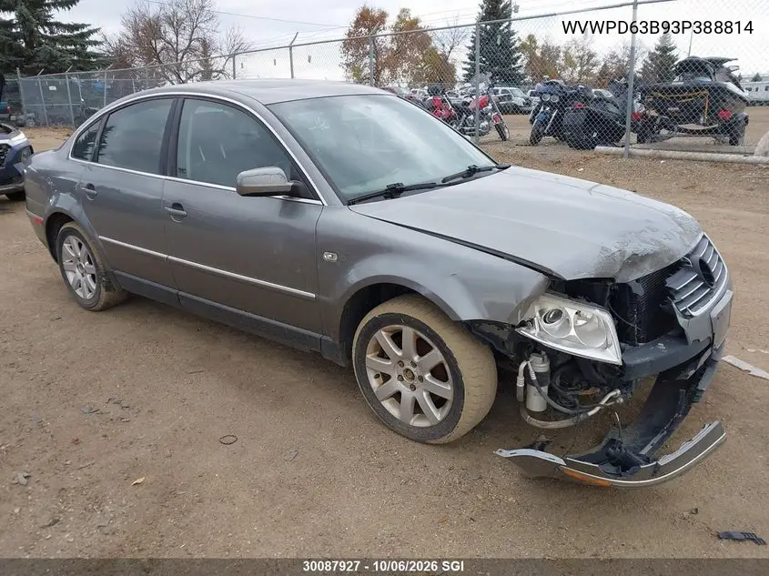 VOLKSWAGEN PASSAT 2003, VIN WVWPD63B93P388814
