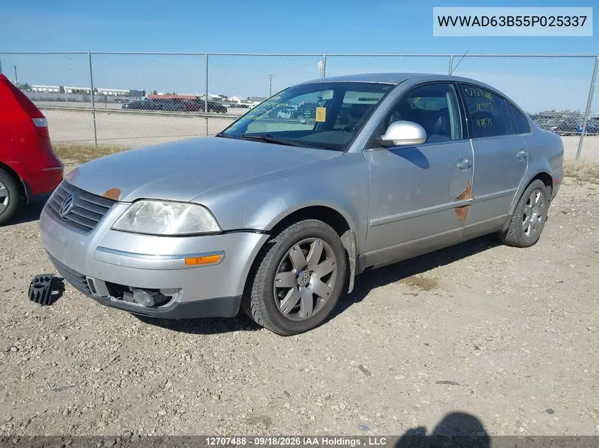 2005 VOLKSWAGEN PASSAT VIN WVWAD63B55P025337 — фото 2