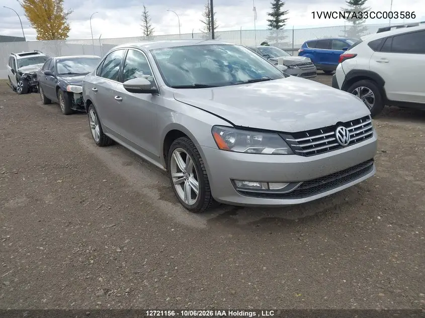VOLKSWAGEN PASSAT 2012, VIN 1VWCN7A33CC003586