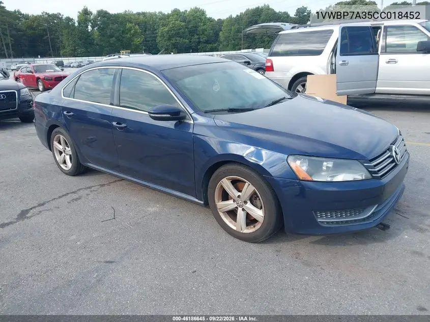 VOLKSWAGEN PASSAT 2012, VIN 1VWBP7A35CC018452