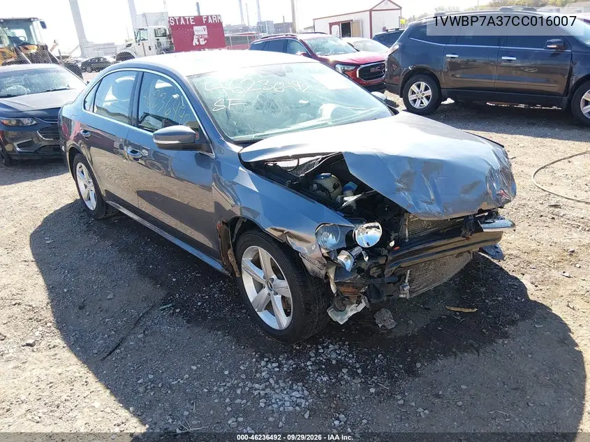 VOLKSWAGEN PASSAT 2012, VIN 1VWBP7A37CC016007