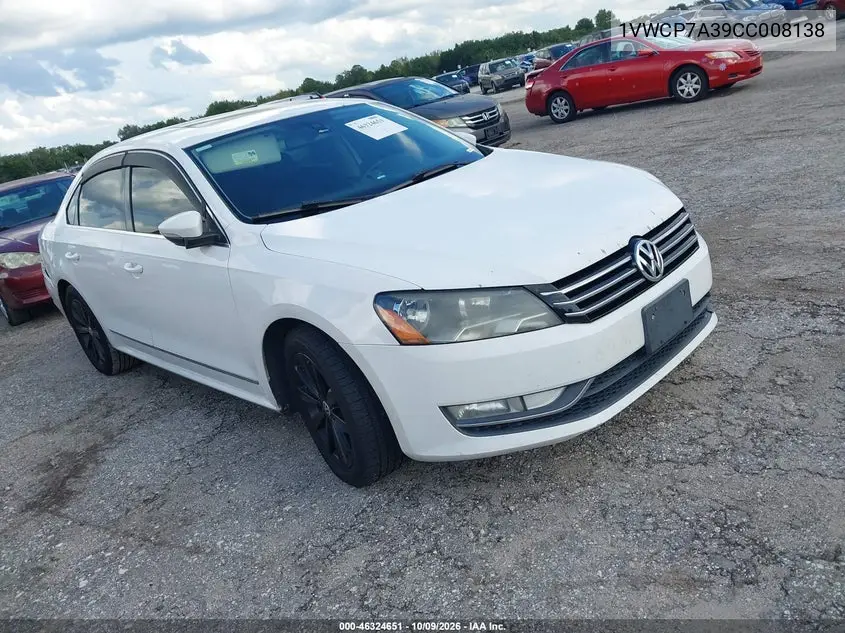 VOLKSWAGEN PASSAT 2012, VIN 1VWCP7A39CC008138