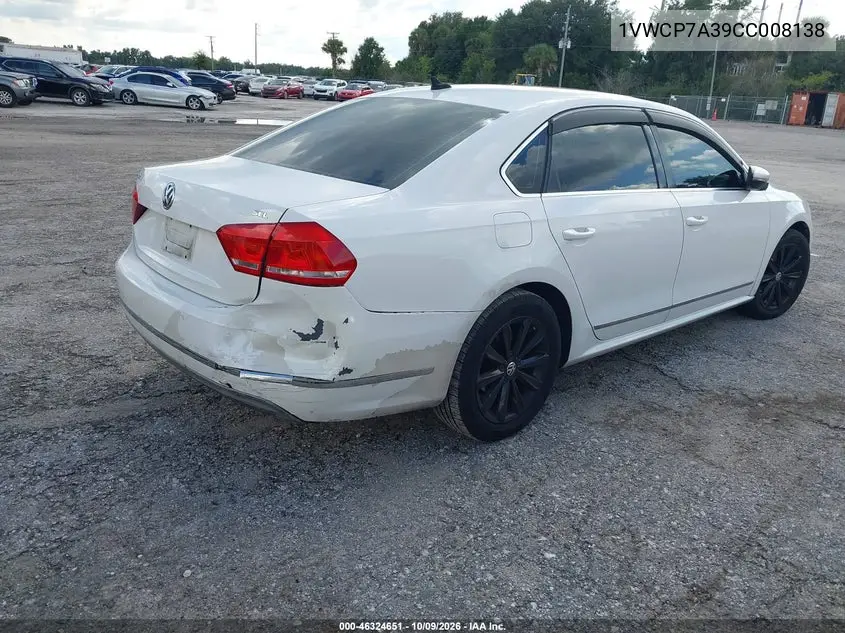 2012 VOLKSWAGEN PASSAT VIN 1VWCP7A39CC008138 — фото 4
