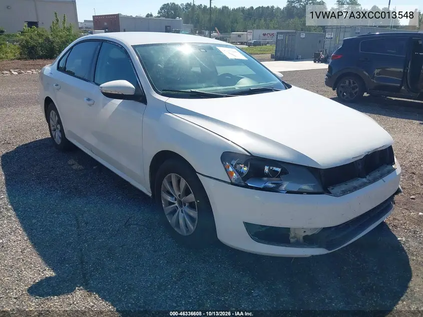 VOLKSWAGEN PASSAT 2012, VIN 1VWAP7A3XCC013548