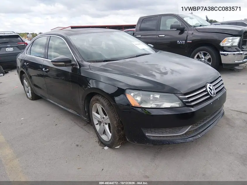 VOLKSWAGEN PASSAT 2012, VIN 1VWBP7A38CC083571