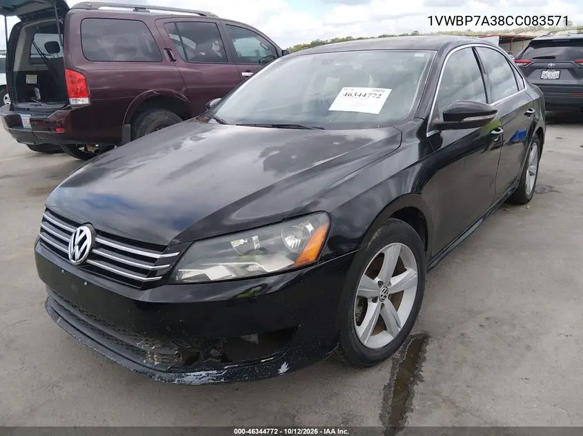 2012 VOLKSWAGEN PASSAT VIN 1VWBP7A38CC083571 — фото 2