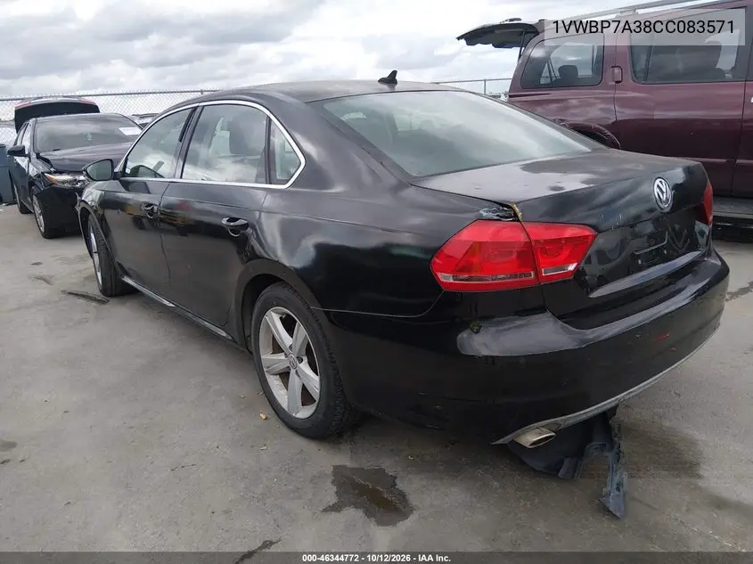 2012 VOLKSWAGEN PASSAT VIN 1VWBP7A38CC083571 — фото 3