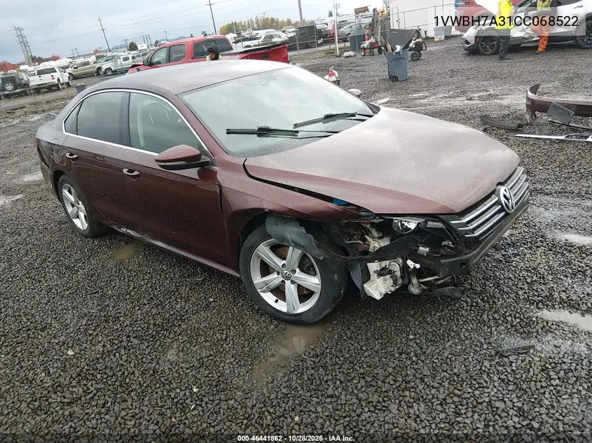 VOLKSWAGEN PASSAT 2012, VIN 1VWBH7A31CC068522