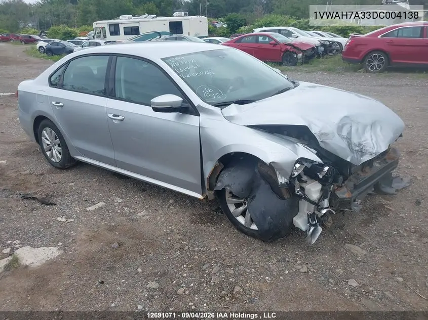 VOLKSWAGEN PASSAT 2013, VIN 1VWAH7A33DC004138