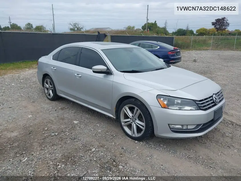 VOLKSWAGEN PASSAT 2013, VIN 1VWCN7A32DC148622