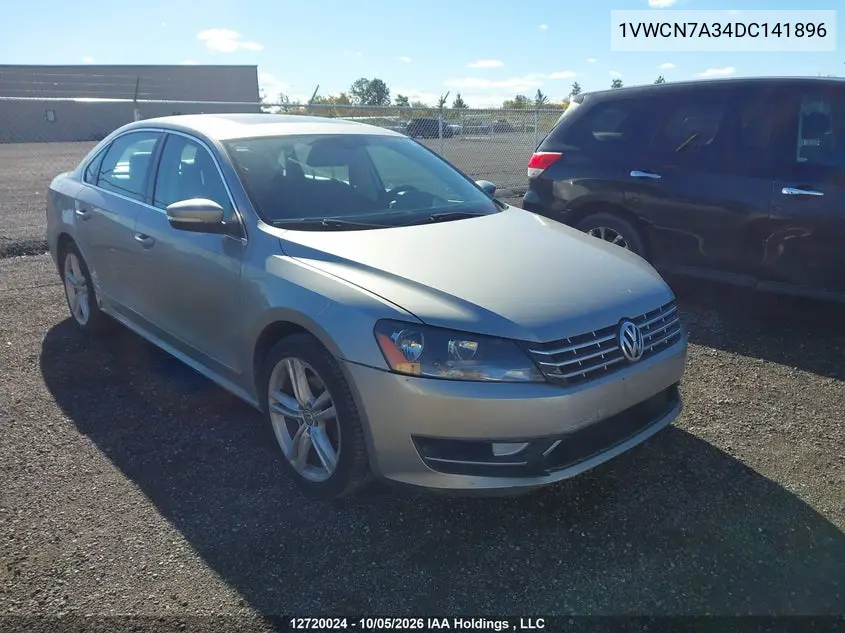 VOLKSWAGEN PASSAT 2013, VIN 1VWCN7A34DC141896