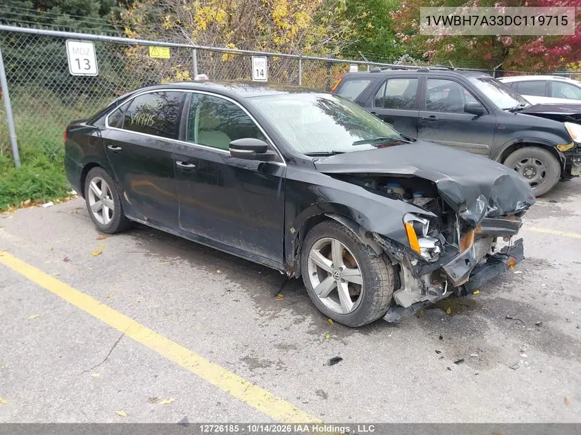 VOLKSWAGEN PASSAT 2013, VIN 1VWBH7A33DC119715