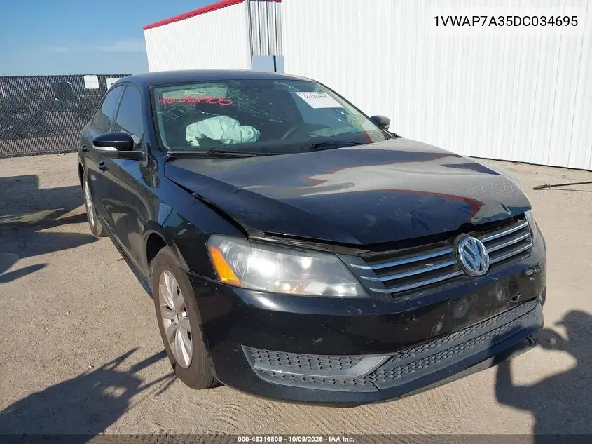 VOLKSWAGEN PASSAT 2013, VIN 1VWAP7A35DC034695