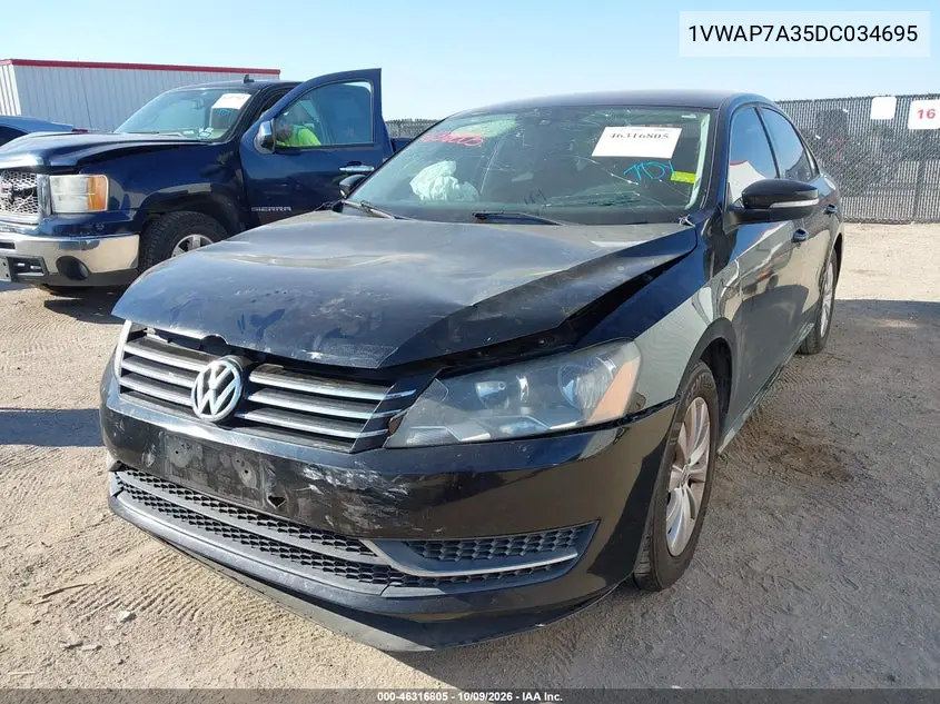 2013 VOLKSWAGEN PASSAT VIN 1VWAP7A35DC034695 — фото 2