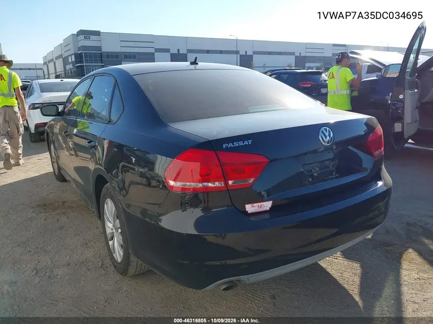2013 VOLKSWAGEN PASSAT VIN 1VWAP7A35DC034695 — фото 3