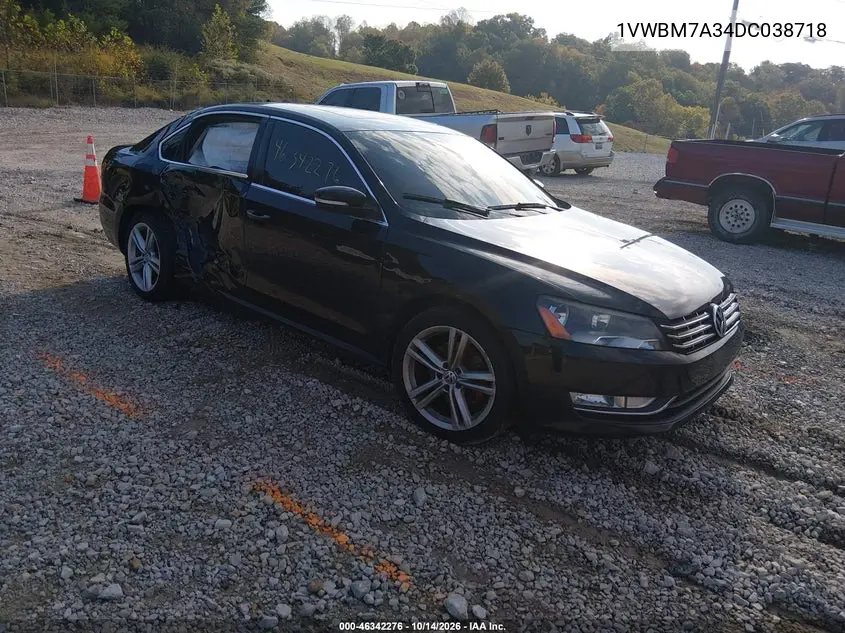 VOLKSWAGEN PASSAT 2013, VIN 1VWBM7A34DC038718