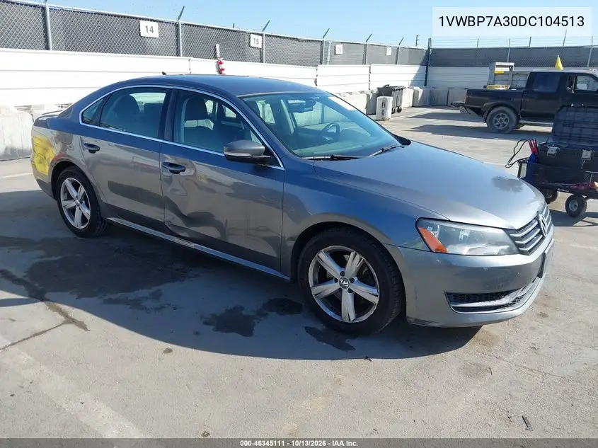 VOLKSWAGEN PASSAT 2013, VIN 1VWBP7A30DC104513