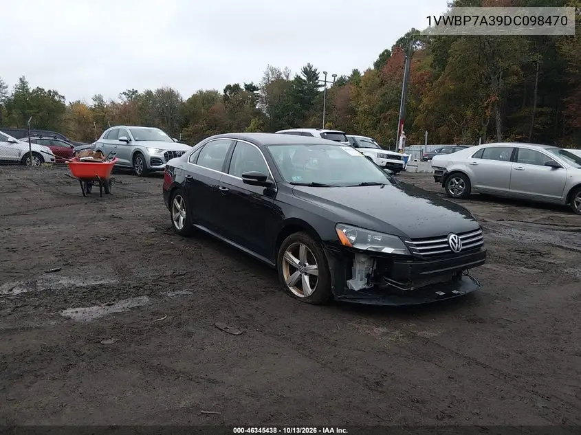 VOLKSWAGEN PASSAT 2013, VIN 1VWBP7A39DC098470