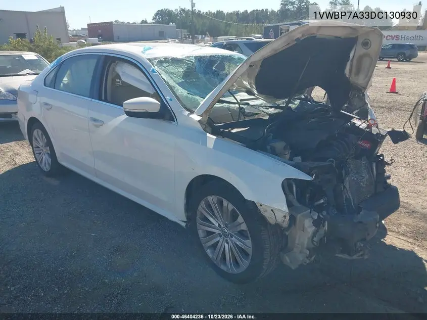 VOLKSWAGEN PASSAT 2013, VIN 1VWBP7A33DC130930