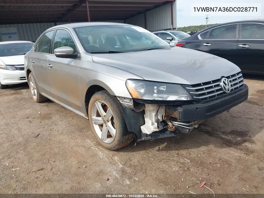 VOLKSWAGEN PASSAT 2013, VIN 1VWBN7A36DC028771