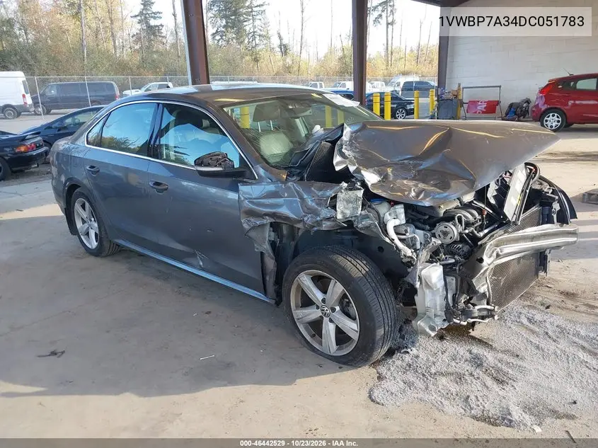 VOLKSWAGEN PASSAT 2013, VIN 1VWBP7A34DC051783