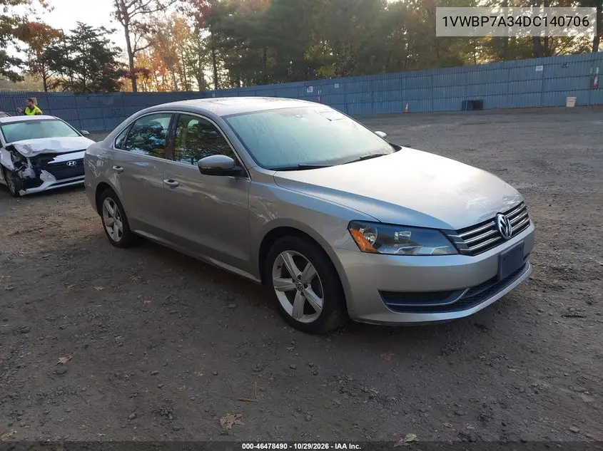 VOLKSWAGEN PASSAT 2013, VIN 1VWBP7A34DC140706