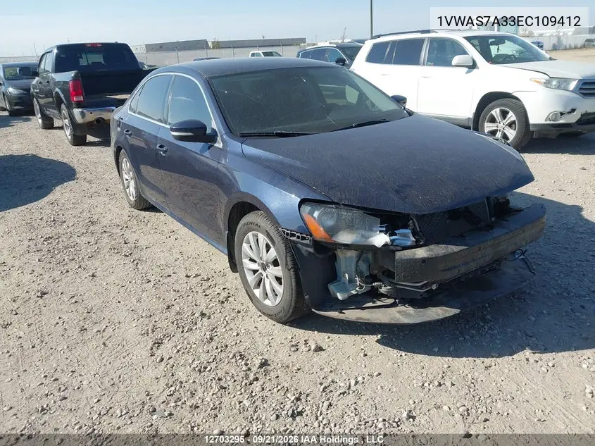 VOLKSWAGEN PASSAT 2014, VIN 1VWAS7A33EC109412
