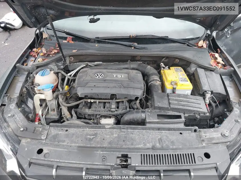 2014 VOLKSWAGEN PASSAT VIN 1VWCS7A33EC091552 — фото 10