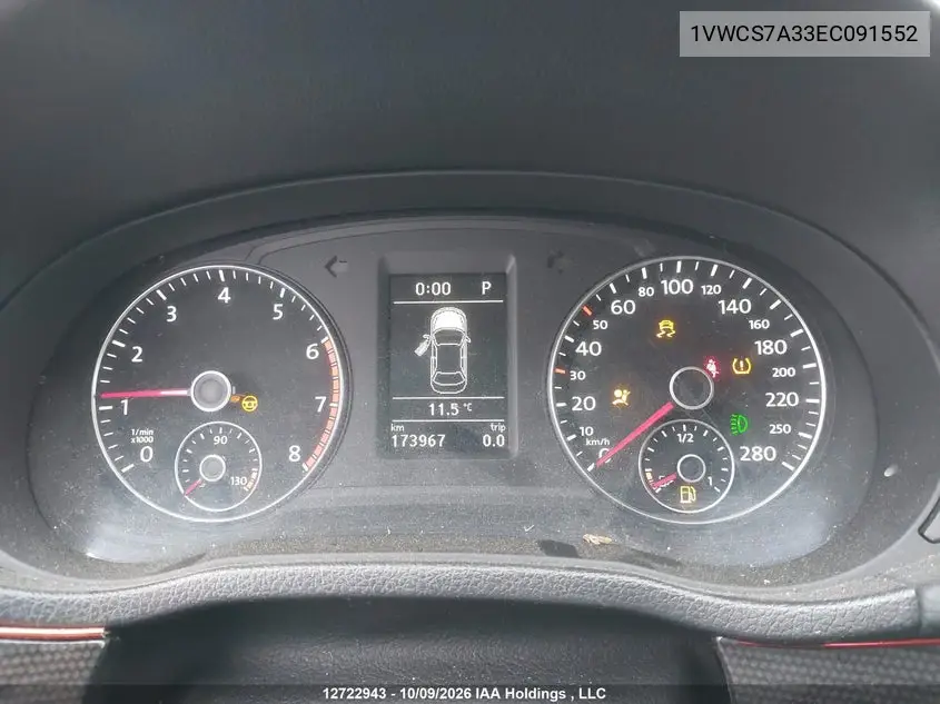 2014 VOLKSWAGEN PASSAT VIN 1VWCS7A33EC091552 — фото 7