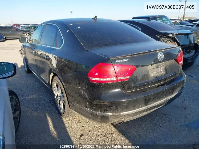 2014 VOLKSWAGEN PASSAT VIN 1VWCS7A30EC071405 — фото 3
