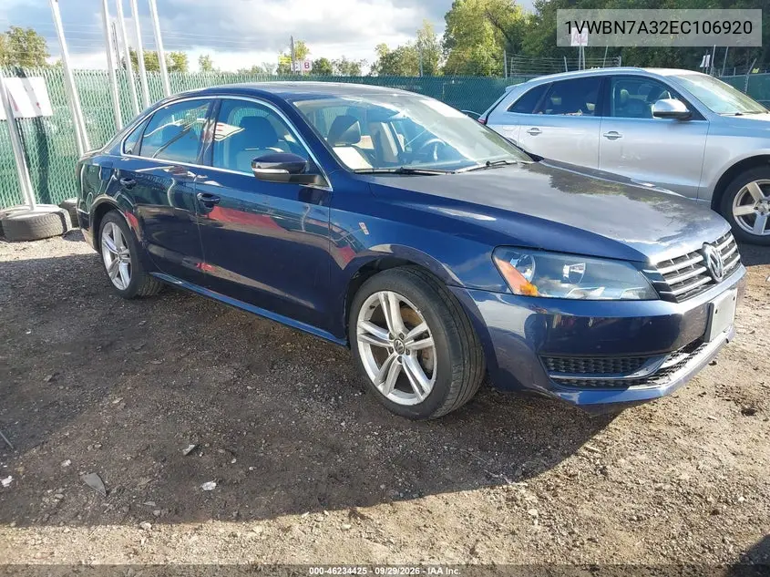 VOLKSWAGEN PASSAT 2014, VIN 1VWBN7A32EC106920