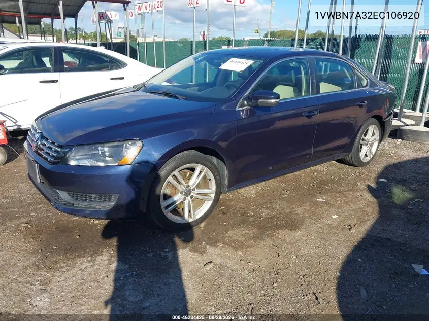 2014 VOLKSWAGEN PASSAT VIN 1VWBN7A32EC106920 — фото 2