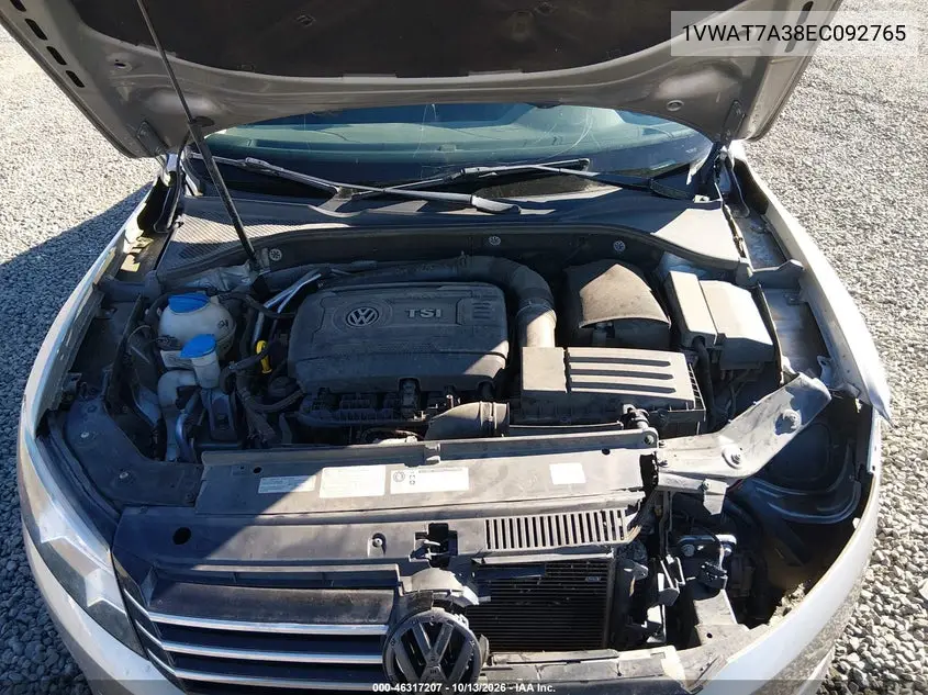 2014 VOLKSWAGEN PASSAT VIN 1VWAT7A38EC092765 — фото 10