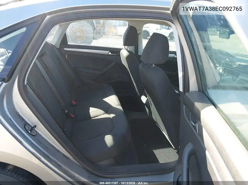 2014 VOLKSWAGEN PASSAT VIN 1VWAT7A38EC092765 — фото 8